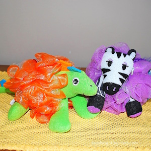 Animal bath sponges for party favors.