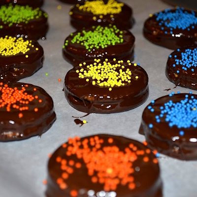 Chocolate Ritz Crackers on Parchment