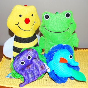 Bath puppets for party favors.