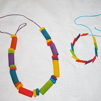 Making Necklaces with Colored Pasta