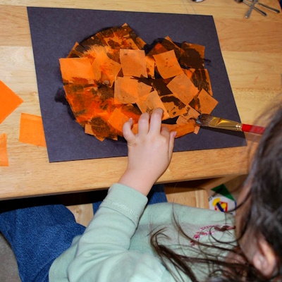 Making a pumpkin with tissue