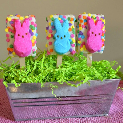 Display your rice krispie treats with bunny peeps.